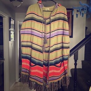 Anthropology woven boho poncho with a hood.